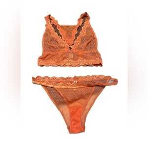 NWOT Free People Orange Lace Bralette and Panty Set- extra small